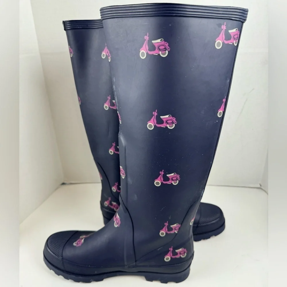 J. Crew Vintage Wellies Blue Rubber Rain Boots Vespa Print